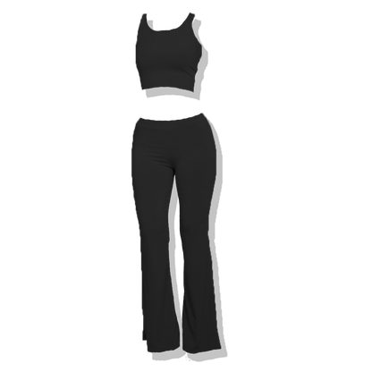 Ribbed Sleeveless Crop Top & Flared Pants Set
