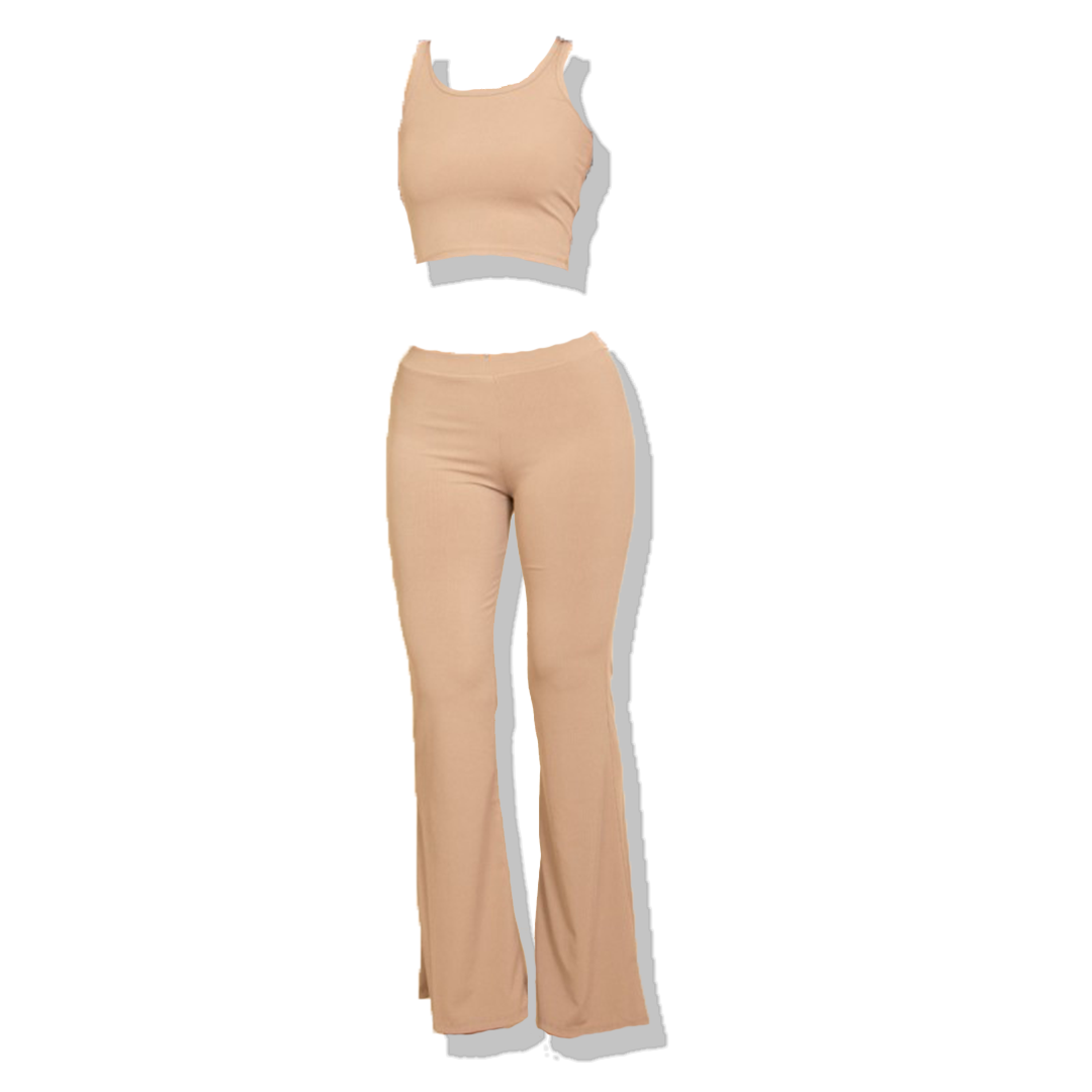 Ribbed Sleeveless Crop Top & Flared Pants Set