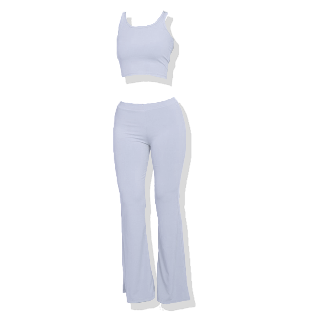 Ribbed Sleeveless Crop Top & Flared Pants Set