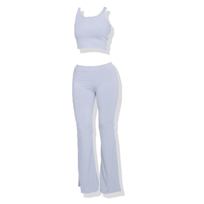 Ribbed Sleeveless Crop Top & Flared Pants Set