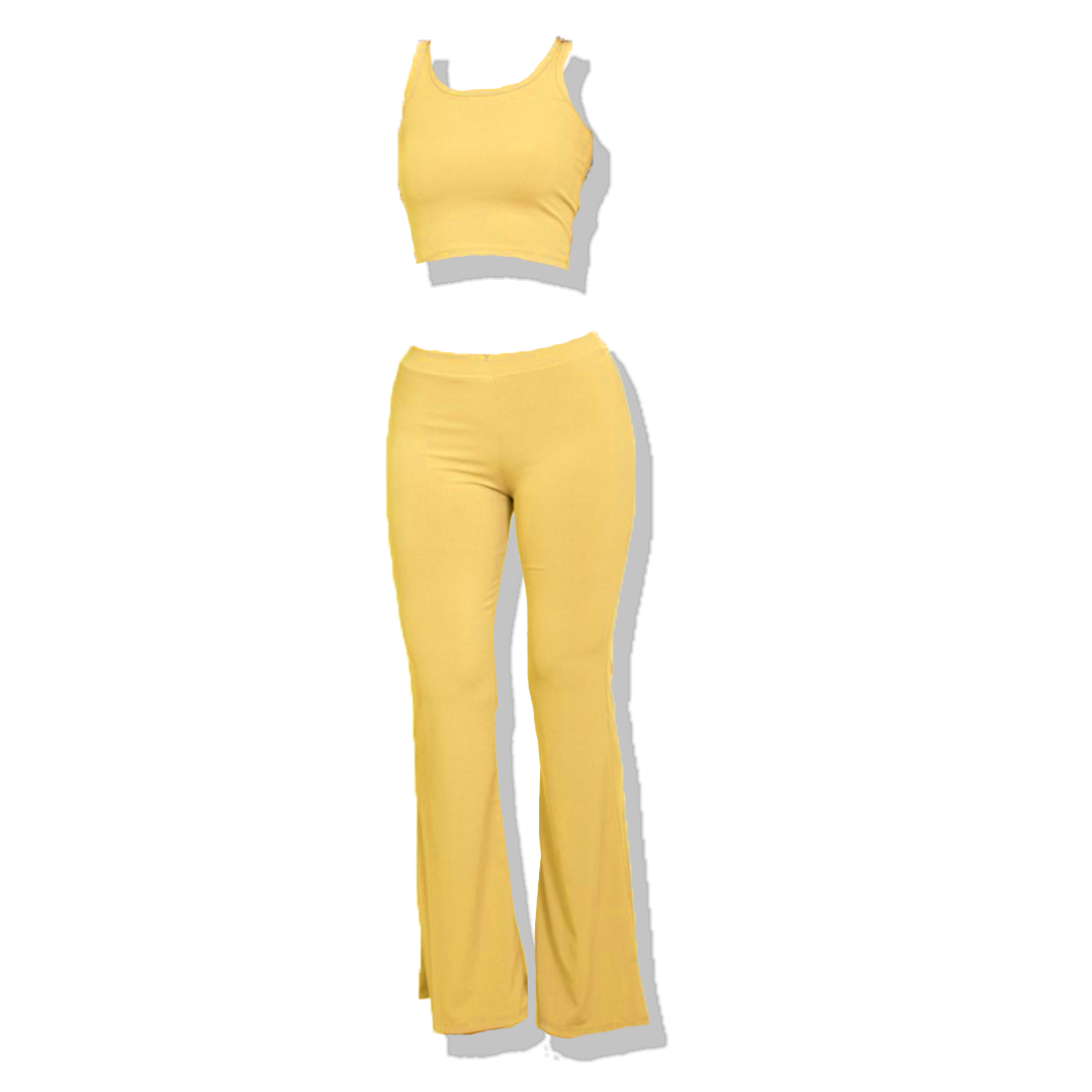 Ribbed Sleeveless Crop Top & Flared Pants Set