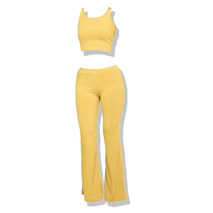 Ribbed Sleeveless Crop Top & Flared Pants Set